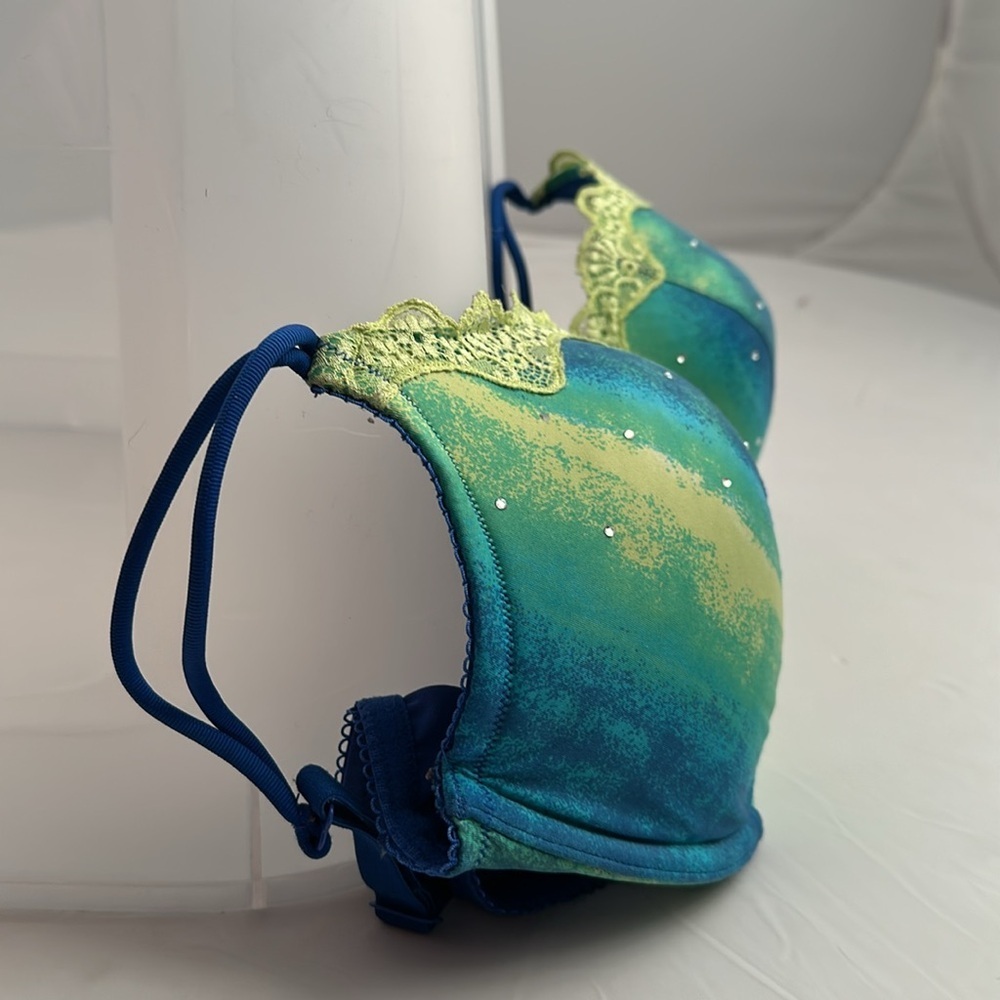 Cacique blue green rhinestone plunge underwire bra 40D - Picture 10 of 11